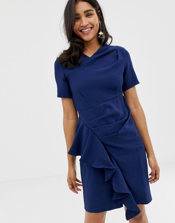 Closet Asymmetric Pleated Dress-navy