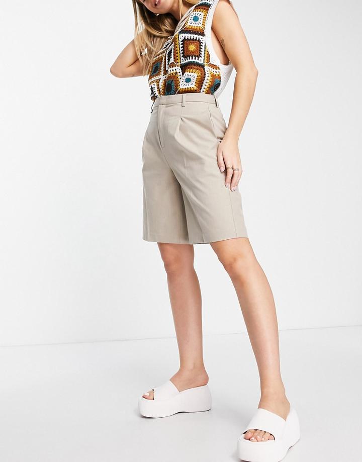 Urban Revivo Pleated High Rise Shorts In Beige-neutral