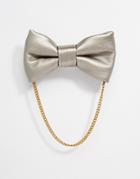 Asos Leather Bow Tie In Silver - Silver