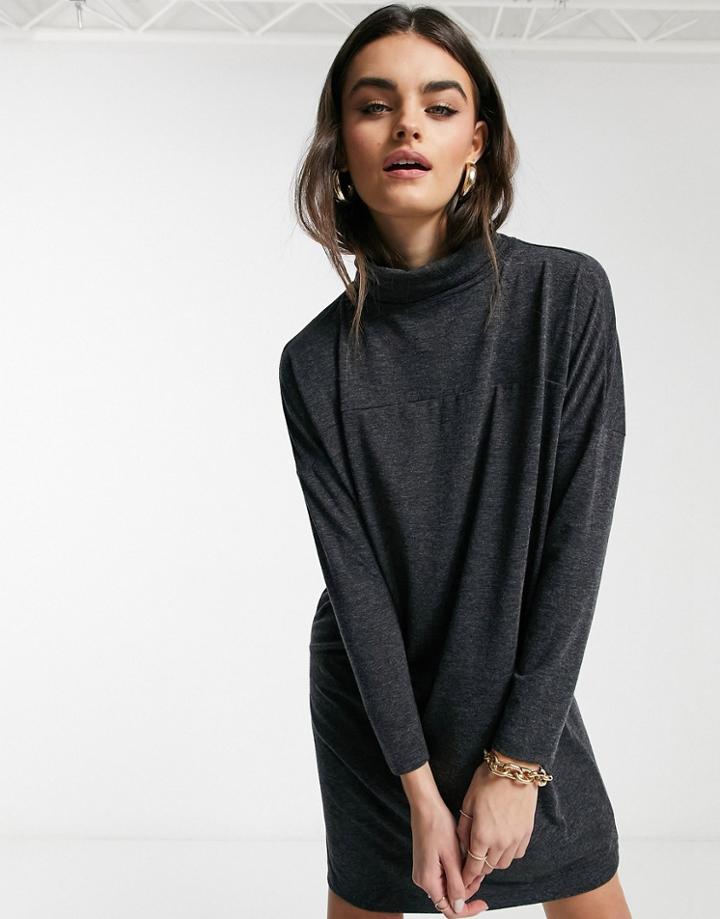 Mango High Neck Jersey Dress In Charcoal-grey