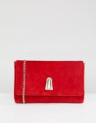 Dune Baloo Red Suede Clutch Bag With Twist Lock Opening And Detachable Strap - Red