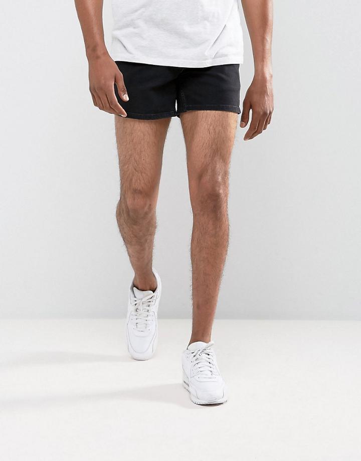 Asos Denim Shorts In Skinny Shorter Length In Black - Black