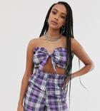 Reclaimed Vintage Inspired Check Bandeau Top-purple