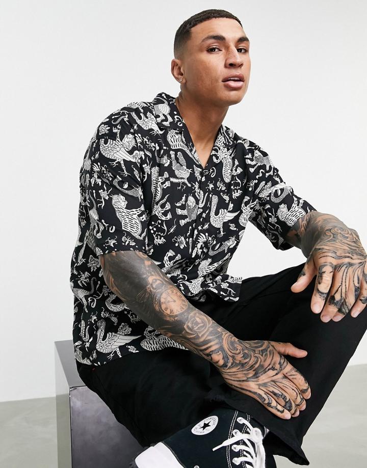 Pull & Bear Shirt With Tattoo Print In Black