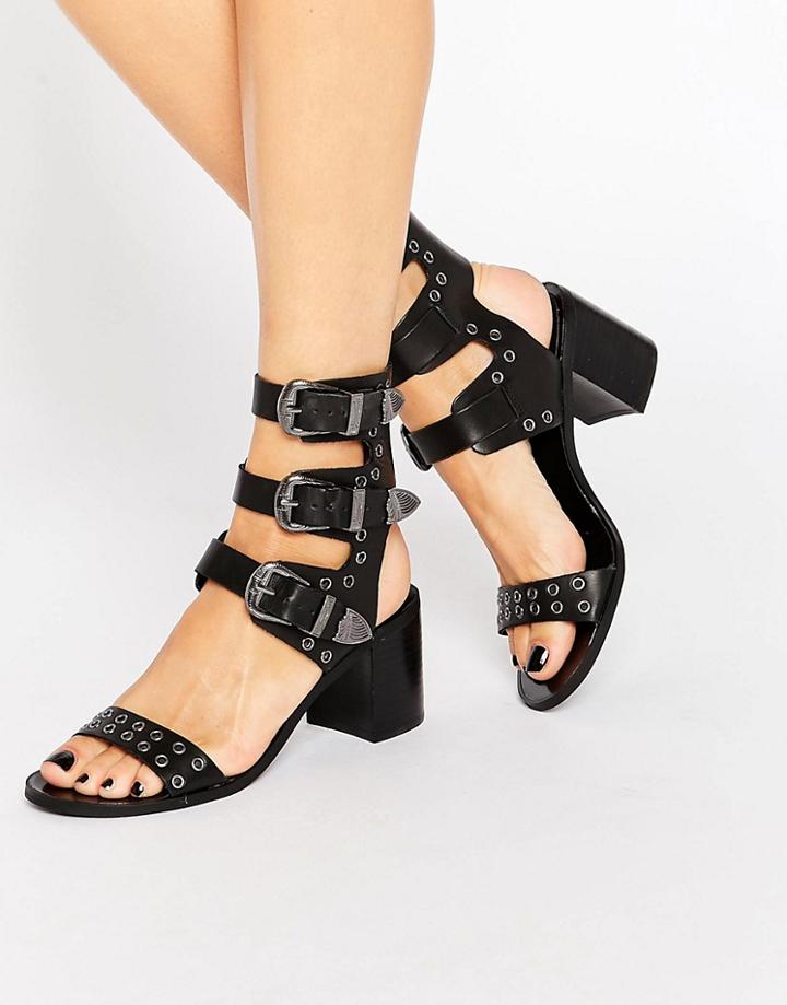 Mango Triple Buckle Western Sandal - Black