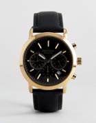 Sekonda Leather Black Chronograph Watch In Gold Exclusive To Asos - Black