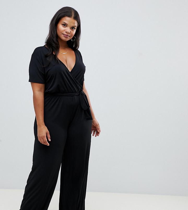 Pink Clove Wrap Front Jumpsuit - Black