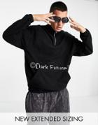 Asos Dark Future Oversized Polar Fleece Half Zip Sweatshirt With Chest And Back Embroidery In Black