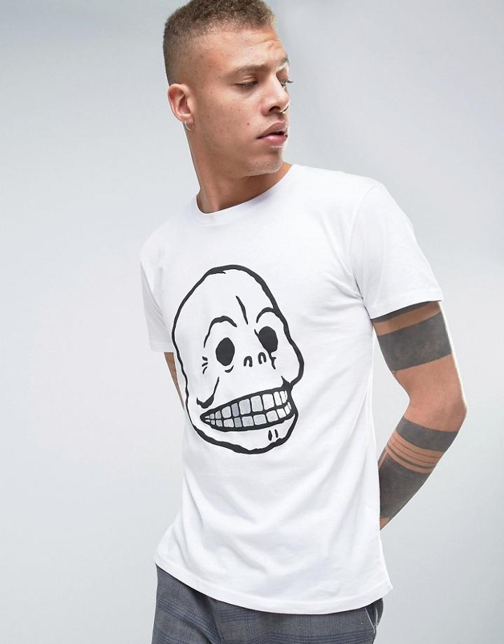 Cheap Monday Standard T-shirt Silver Teeth Skull - White