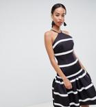 Asos Design Tall Stripe Scuba Drop Waist Midi Dress - Multi