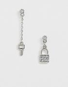 Asos Design Earrings In Key And Padlock Design In Silver Tone - Silver