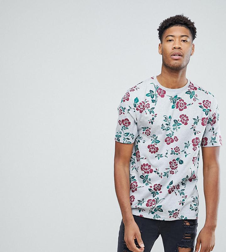 Asos Tall Longline T-shirt Floral Print - Gray