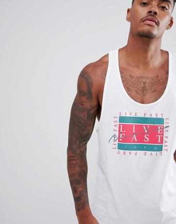 Asos Design Extreme Racer Back Tank With Live Fast Emblem Print - White