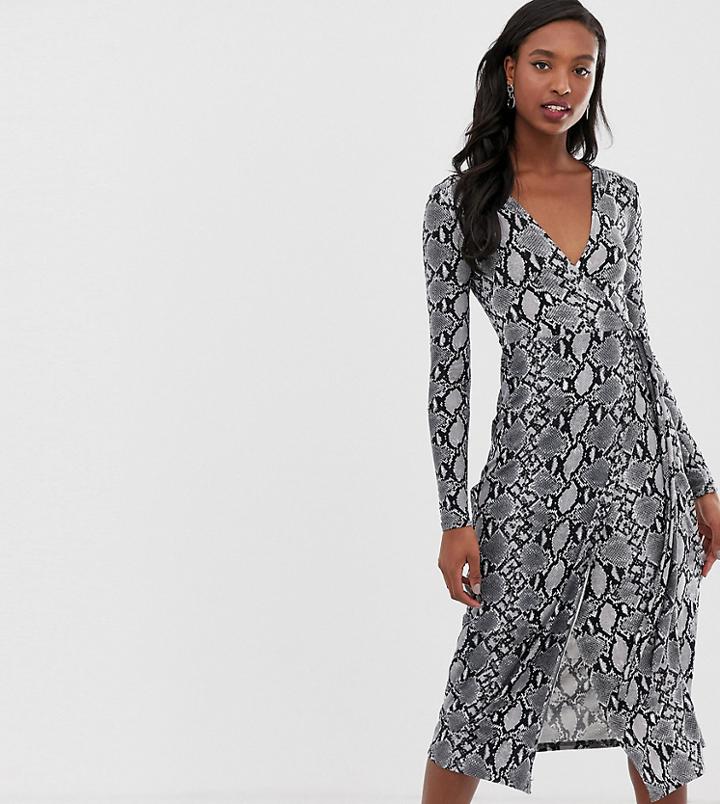 New Look Tall Long Sleeve Midi Dress In Snake Print