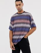 Asos Design Oversized Striped T-shirt In Textured Fabric - Purple