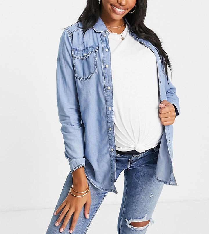 New Look Maternity Denim Shirt In Blue-blues