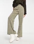 Selected Femme Check Wide Leg Pants In Green