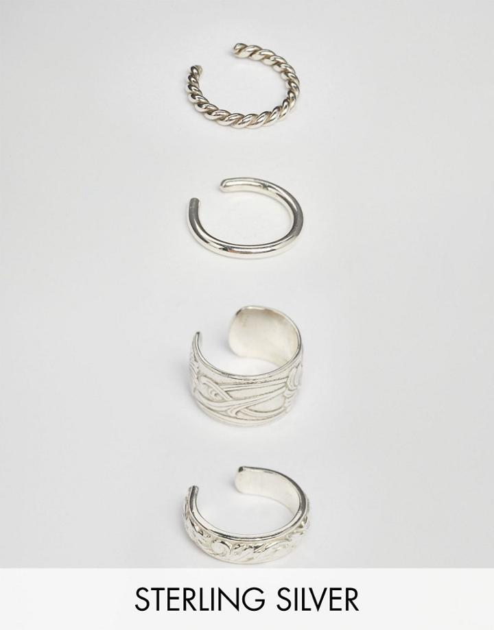 Rock N Rose Sterling Silver Ear Cuff Multipack Earrings - Silver