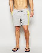 Asos Mid Length Swim Shorts In Gray With Color Block Detail - Pale Gray