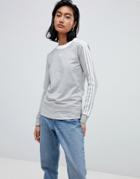 Adidas Originals Three Stripe Long Sleeve T-shirt In Gray - Gray