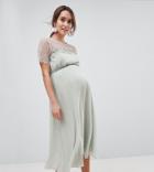 Asos Maternity Lace Insert Midi Dress With Floral Embellished Trim - Green
