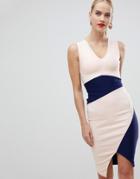 Vesper Asymmetric Hem Pencil Dress In Color Block - Multi