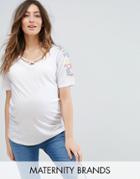 New Look Maternity Embroidered Sleeve Top - White