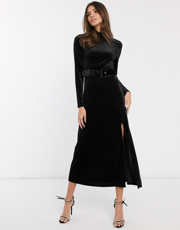 & Other Stories Covered Buckle Velvet Midaxi Dress In Black