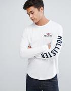 Hollister Long Sleeve Top Tech Logo Sleeve Print In White - White