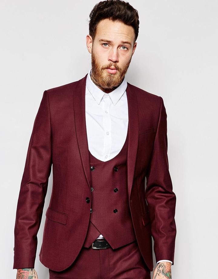 Noose & Monkey Suit Jacket With Stretch And Shawl Lapel In Super Skinny Fit - Burgundy