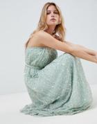 Asos Edition Scattered Sequin Bandeau Mesh Maxi Dress - Green