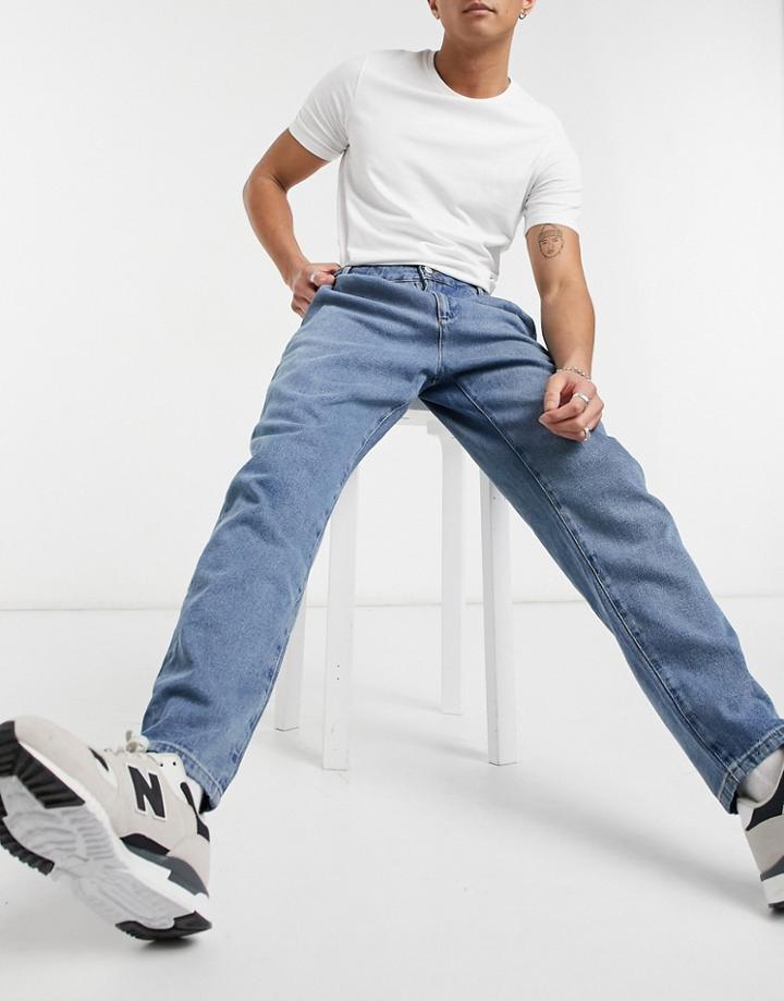 Asos Design Double Pleat Jeans In Light Blue-blues