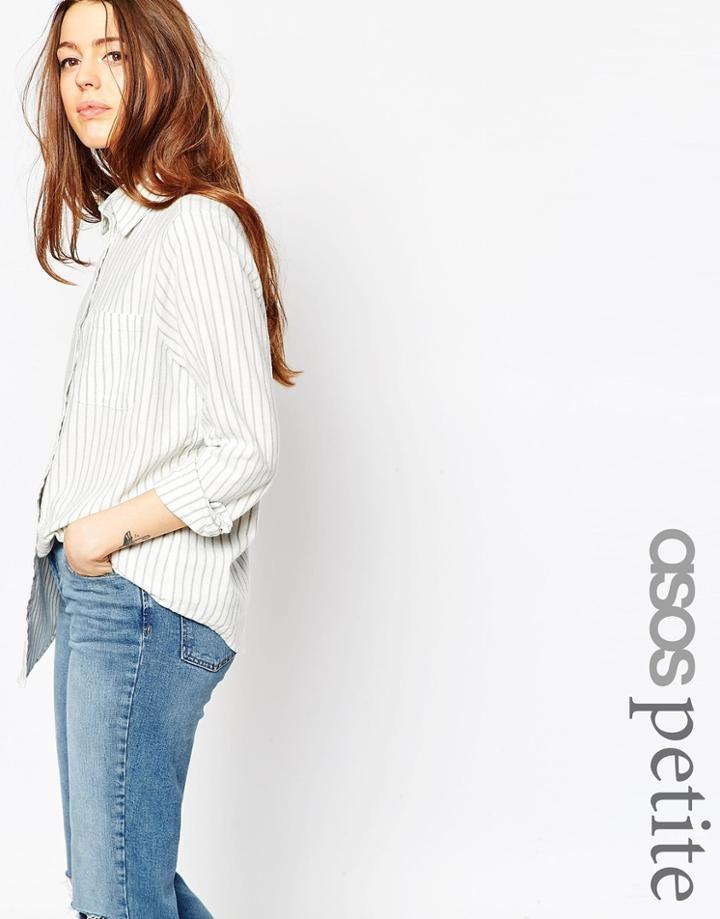Asos Petite Boyfriend Shirt In Khaki Stripe - Multi