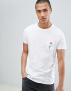 Asos Design T-shirt With Rose Print Pocket - White