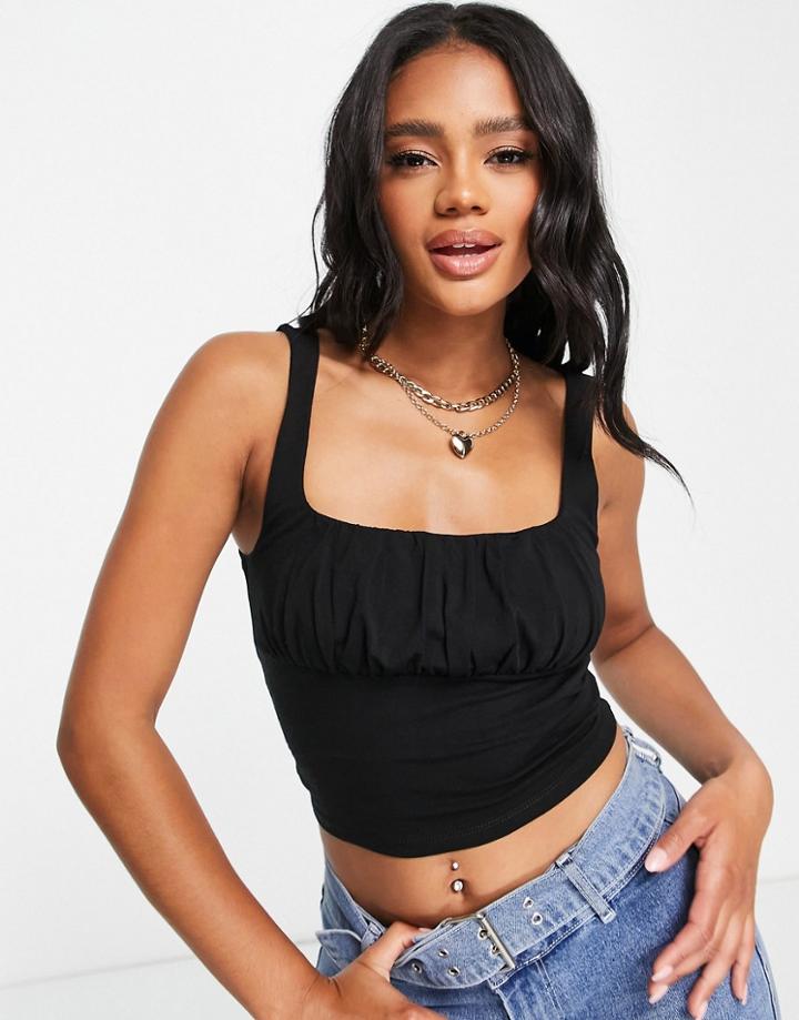 Asos Design Square Neck Bust Seam Tank Top In Black
