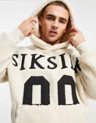 Siksilk Sherpa Oversized Hoodie In Beige With Oversized Logo Embroidery-neutral