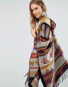 Jayley Geo Printed Oversize Coat - Brown