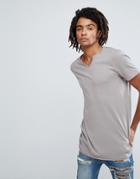 Asos Slinky T-shirt With Notch Neck In Beige - Gray