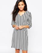 B.young Structured Striped Dress With V Neck - Off White