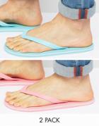 Asos Flip Flops 2 Pack In Pink And Mint Save - Multi