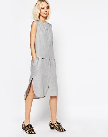 Paisie Sleeveless Shirt Dress - Light Gray