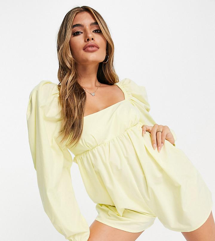 Asyou Poplin Square Neck Romper In Yellow