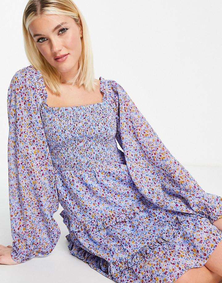 Influence Chiffon Long Sleeve Mini Dress In Ditsy Floral Print-multi