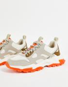 Asos Design Chunky Sneakers In Beige With Tech Detail And Orange Sole-neutral