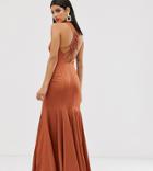 Asos Design Tall Maxi Dress With Fishtail Skirt And Macrame Back Detail