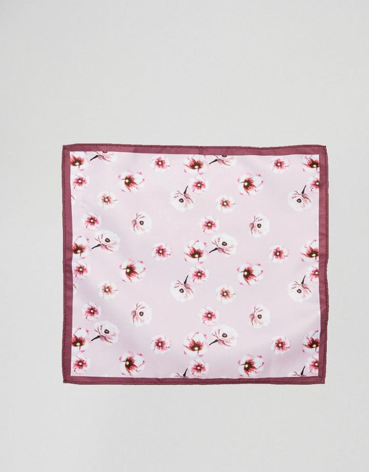 Asos Design Floral Pocket Square In Pink - Pink