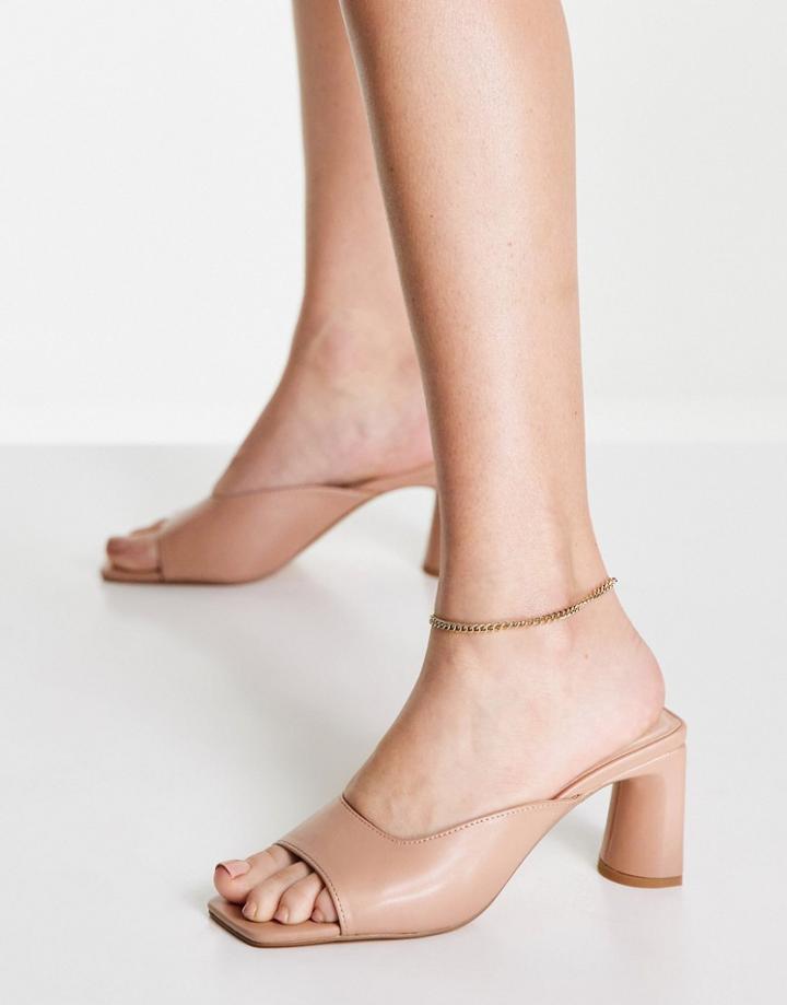 London Rebel Square Toe Padded Heeled Mules In Beige-neutral