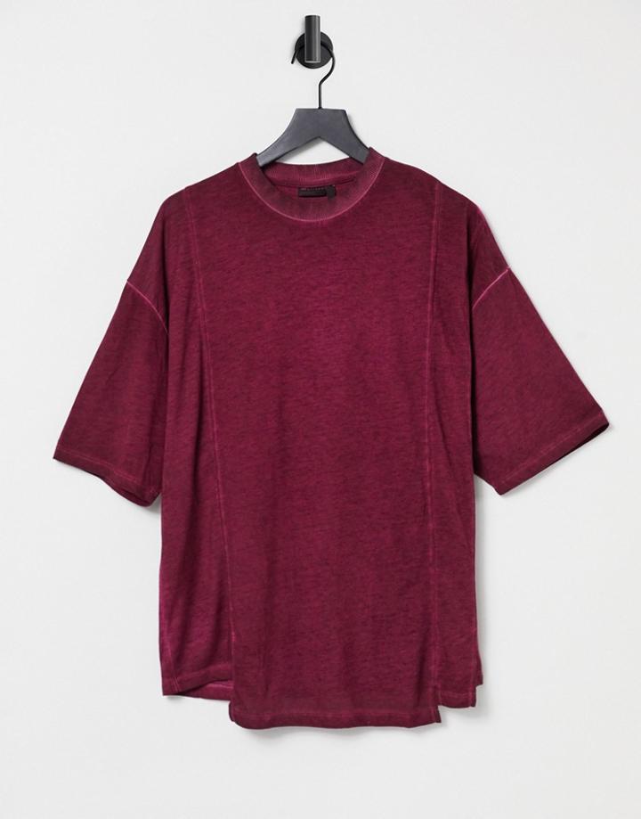 Asos Design Oversized T-shirt In Washed Burgundy-red