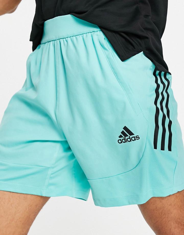 Adidas Training Aeroready 3 Stripe Tech Shorts In Mint-green