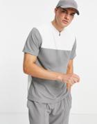 Topman Classic Fit Polo With Baseball Neck In Cut & Sew Charcoal-grey